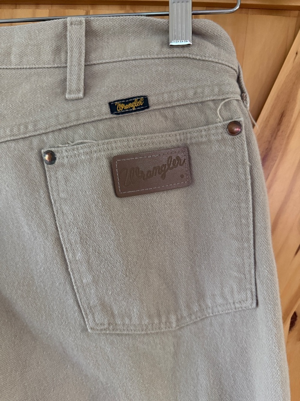 Wrangler tan jeans with leather logo patch